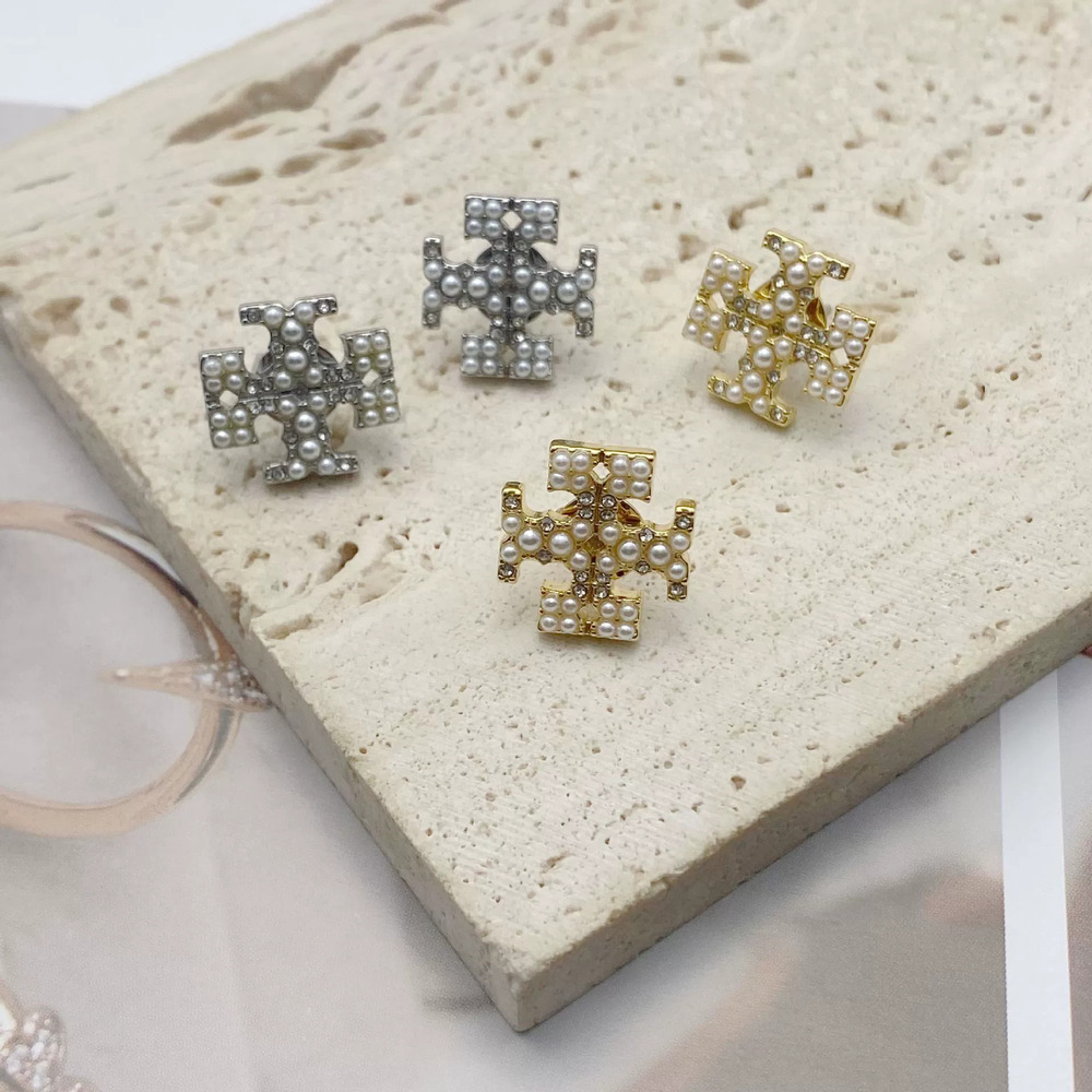Tory Burch Rhinestone Pearl Gold Plated Earrings